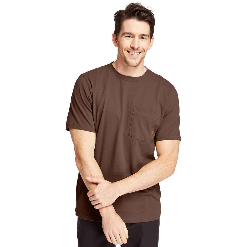 Timberland Mens T-Shirts PRO® Short Sleeve Base Plate Wicking - Brown - India DX7069348